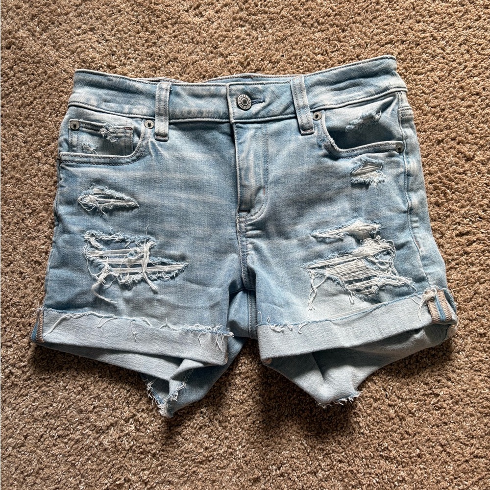 American Eagle Outfitters Light Blue Distressed Jean Shorts